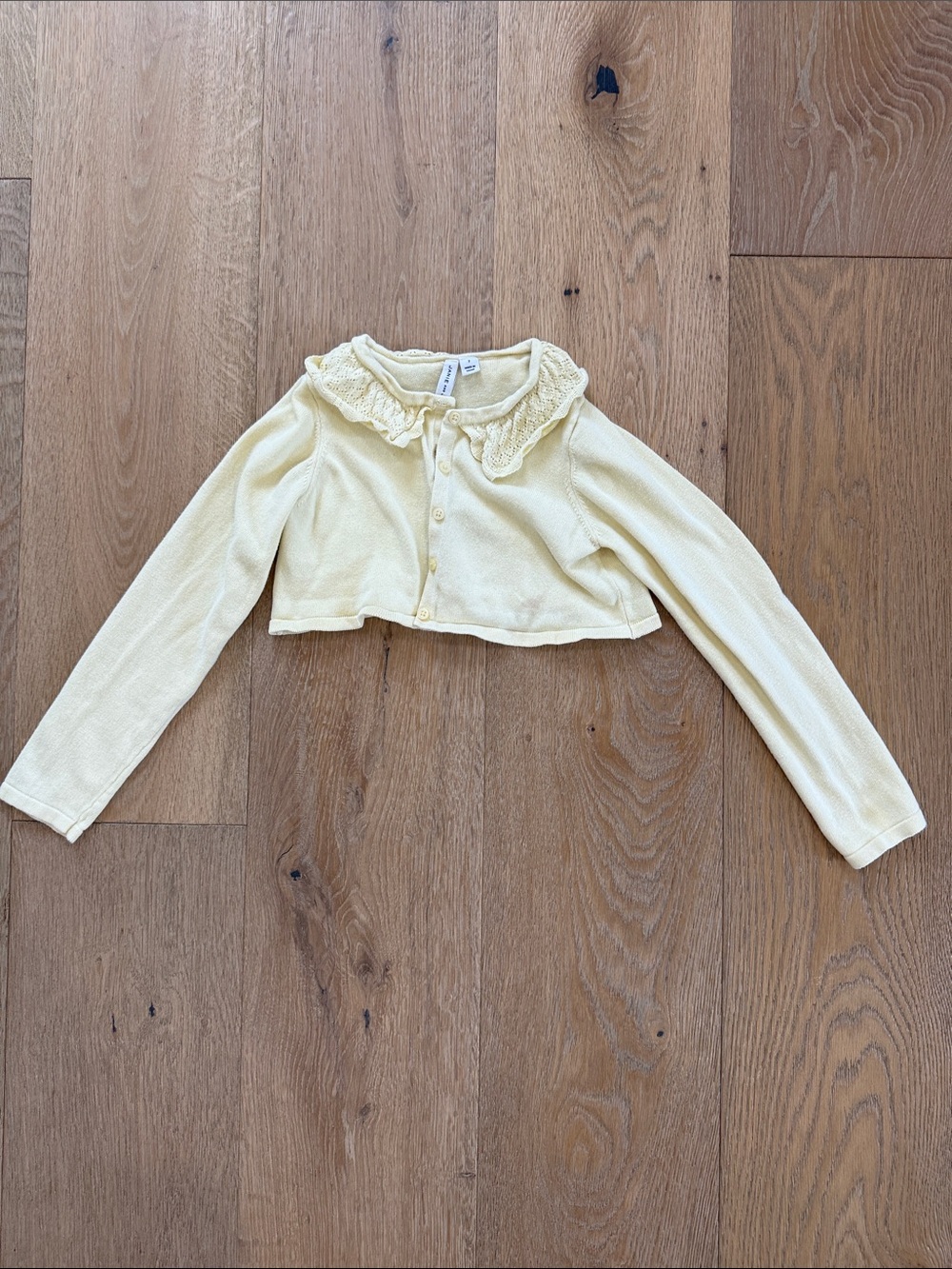 Janie and Jack Pale Yellow Lace-Collar Cropped Cardigan